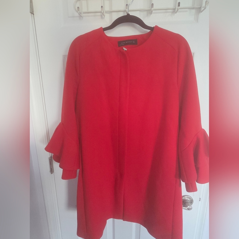 Zara Red Ruffled Sleeve Coat